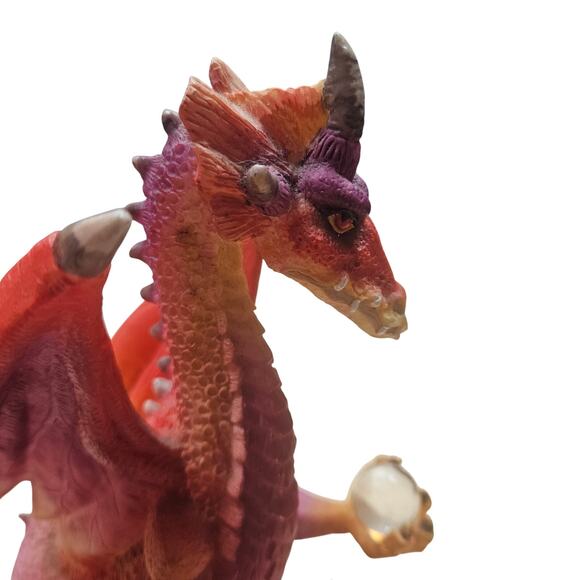 Summit Series Fantasy Pink Red Dragon Holding Crystal Orb Resin Figurine Statue - Picture 6 of 7